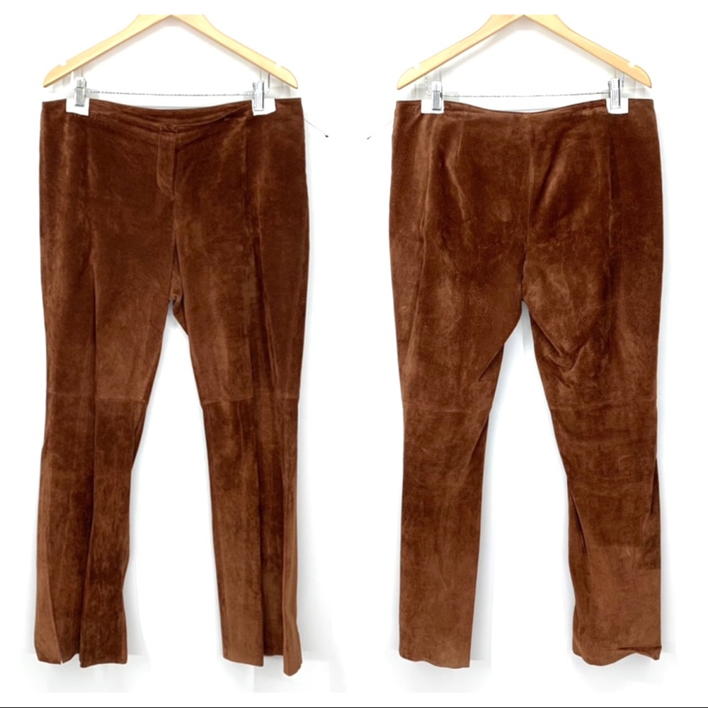 Vintage Wilsons Leather Pelle Studio Raw Hem Brown Suede Leather Flare Leg Pants